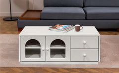 Table basse Caria 60x100cm avec portes et tiroirs blanc texturé