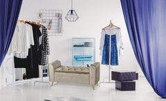 Banc coffre en velours taupe Algelo avec pieds or
