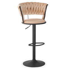 Lot de 2 chaises de bar dossier arrondi style maillage Xenox Velours Beige et Métal Noir
