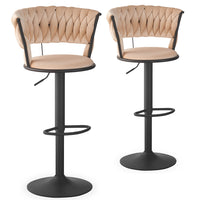 Lot de 2 chaises de bar velours beige avec dossier arrondi et structure métal noir