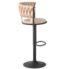 Lot de 2 chaises de bar dossier arrondi style maillage Xenox Velours Beige et Métal Noir