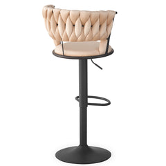 Lot de 2 chaises de bar dossier arrondi style maillage Xenox Velours Beige et Métal Noir
