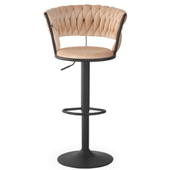 Lot de 2 chaises de bar dossier arrondi style maillage Xenox Velours Beige et Métal Noir