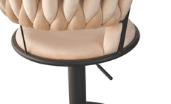 Lot de 2 chaises de bar dossier arrondi style maillage Xenox Velours Beige et Métal Noir