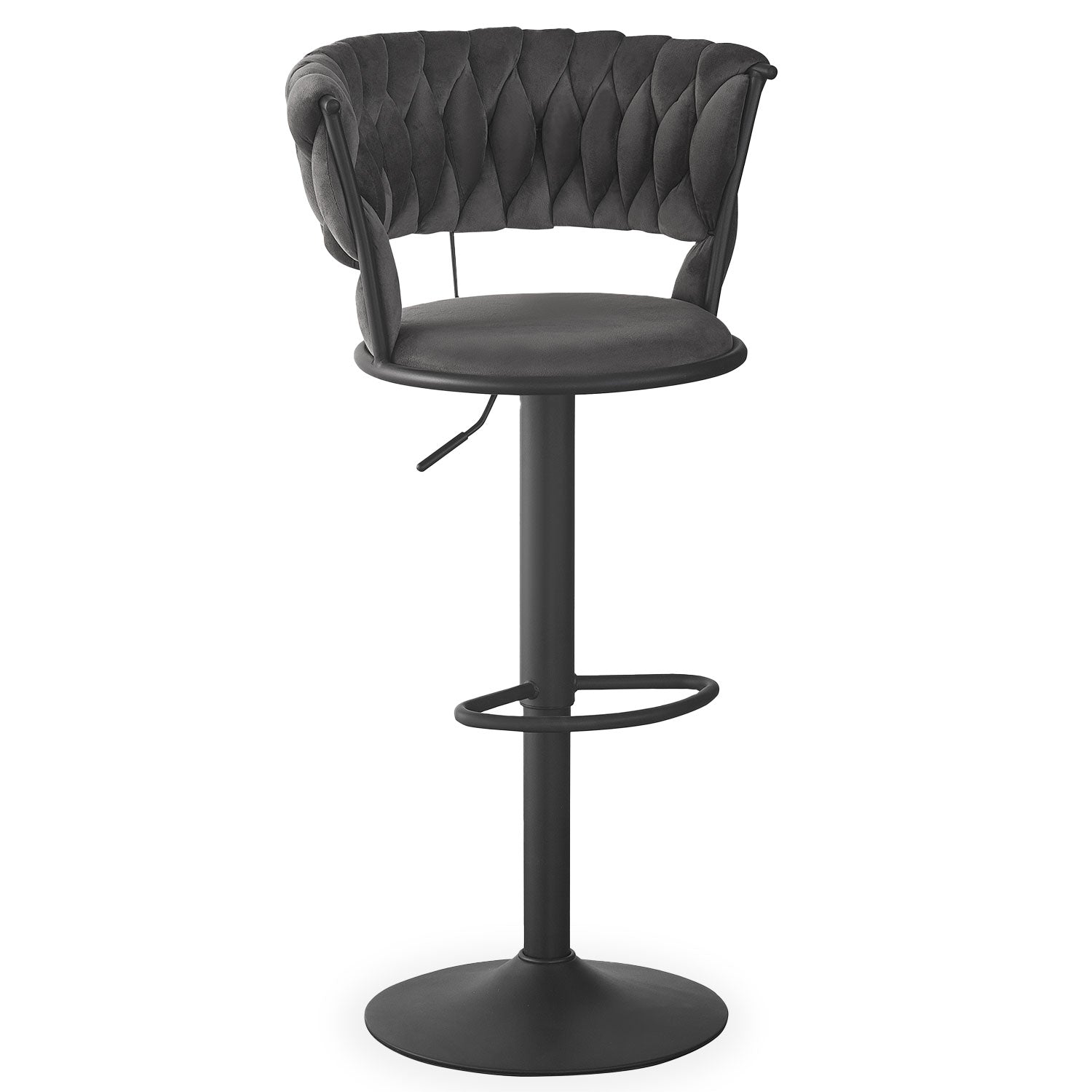 Lot de 2 chaises de bar dossier arrondi style maillage Xenox Velours Gris et Métal Noir