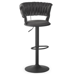 Lot de 2 chaises de bar Brillio dossier arrondi maillage velours gris et métal noir