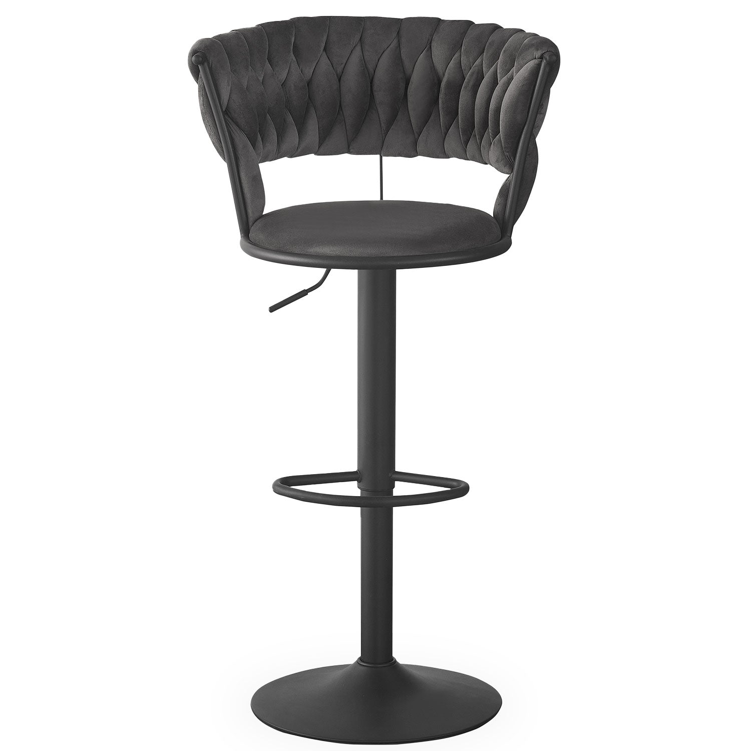 Lot de 2 chaises de bar dossier arrondi style maillage Xenox Velours Gris et Métal Noir