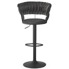Lot de 2 chaises de bar dossier arrondi style maillage Xenox Velours Gris et Métal Noir