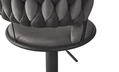 Lot de 2 chaises de bar dossier arrondi style maillage Xenox Velours Gris et Métal Noir