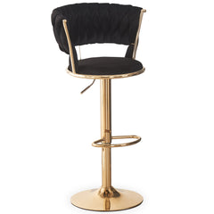 Lot de 2 chaises de bar dossier arrondi style maillage Xenox Velours Noir et Métal Or