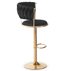 Lot de 2 chaises de bar dossier arrondi style maillage Xenox Velours Noir et Métal Or