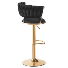 Lot de 2 chaises de bar dossier arrondi style maillage Xenox Velours Noir et Métal Or
