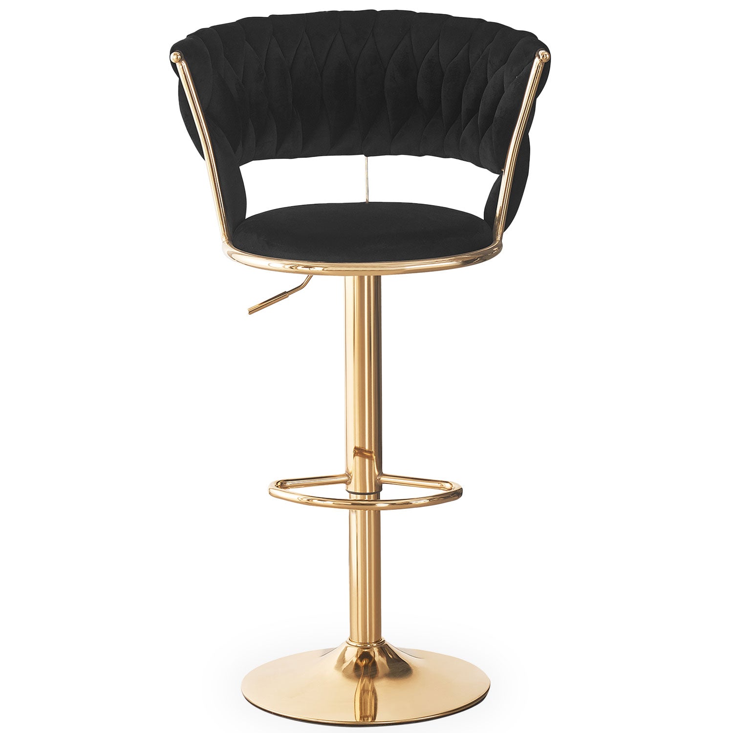 Lot de 2 chaises de bar dossier arrondi style maillage Xenox Velours Noir et Métal Or