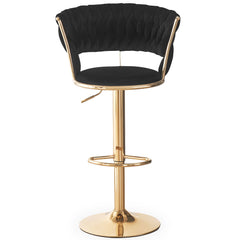 Lot de 2 chaises de bar dossier arrondi style maillage Xenox Velours Noir et Métal Or