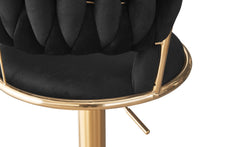 Lot de 2 chaises de bar dossier arrondi style maillage Xenox Velours Noir et Métal Or
