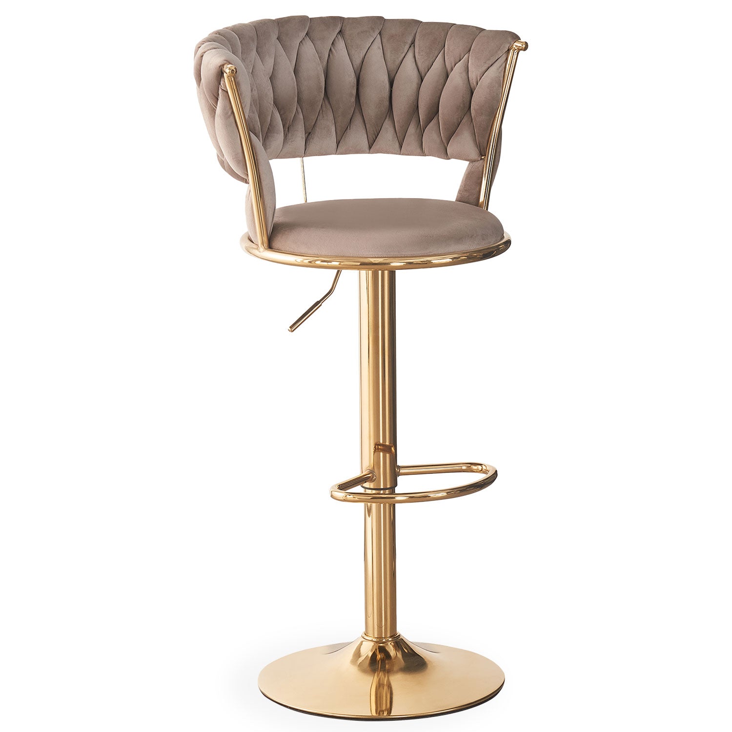 Lot de 2 chaises de bar dossier arrondi style maillage Xenox Velours Taupe et Métal Or