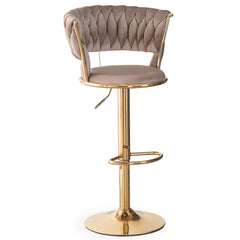 Lot de 2 chaises de bar dossier arrondi style maillage Xenox Velours Taupe et Métal Or