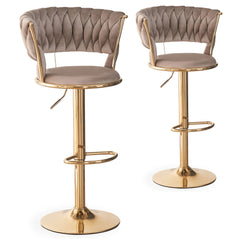 Lot de 2 chaises de bar dossier arrondi style maillage Xenox Velours Taupe et Métal Or