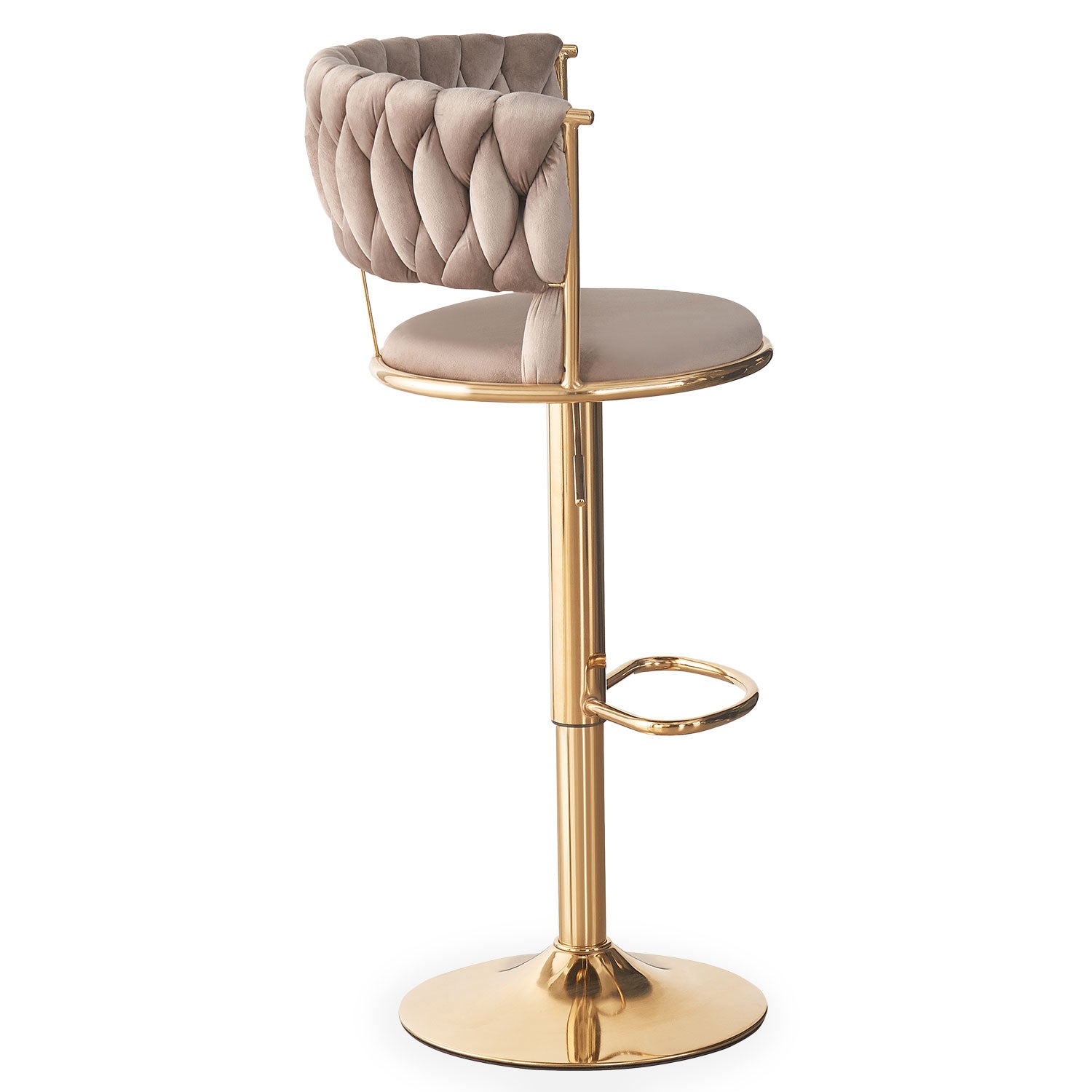 Lot de 2 chaises de bar dossier arrondi style maillage Xenox Velours Taupe et Métal Or