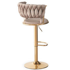 Lot de 2 chaises de bar dossier arrondi style maillage Xenox Velours Taupe et Métal Or