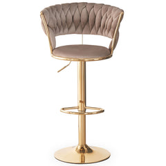 Lot de 2 chaises de bar dossier arrondi style maillage Xenox Velours Taupe et Métal Or