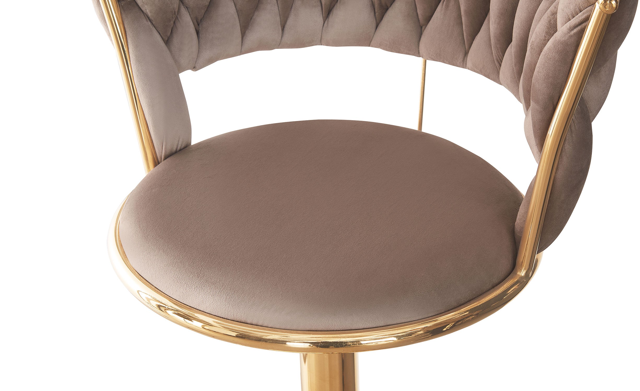 Lot de 2 chaises de bar dossier arrondi style maillage Xenox Velours Taupe et Métal Or