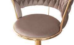 Lot de 2 chaises de bar dossier arrondi style maillage Xenox Velours Taupe et Métal Or