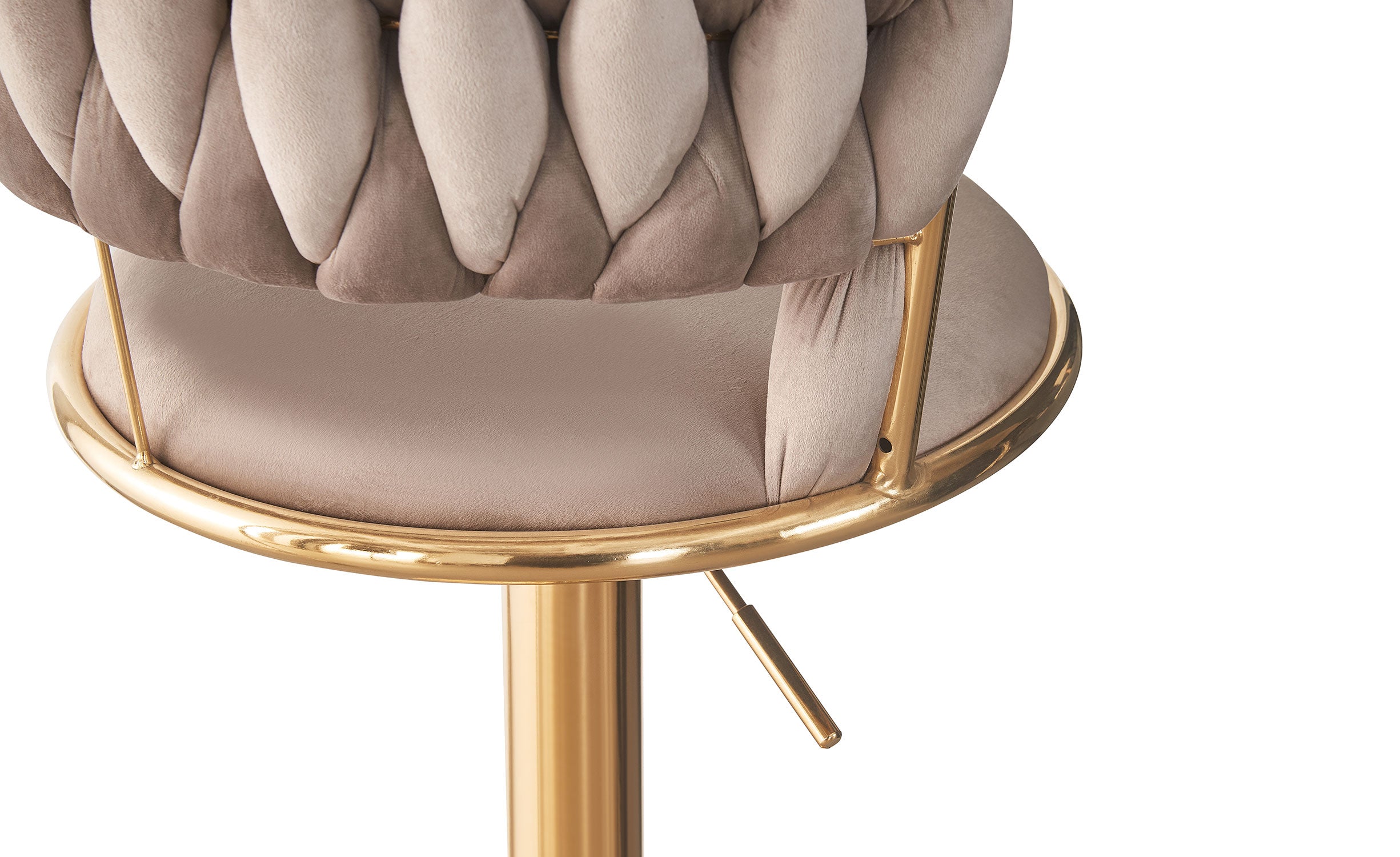 Lot de 2 chaises de bar dossier arrondi style maillage Xenox Velours Taupe et Métal Or