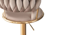 Lot de 2 chaises de bar dossier arrondi style maillage Xenox Velours Taupe et Métal Or