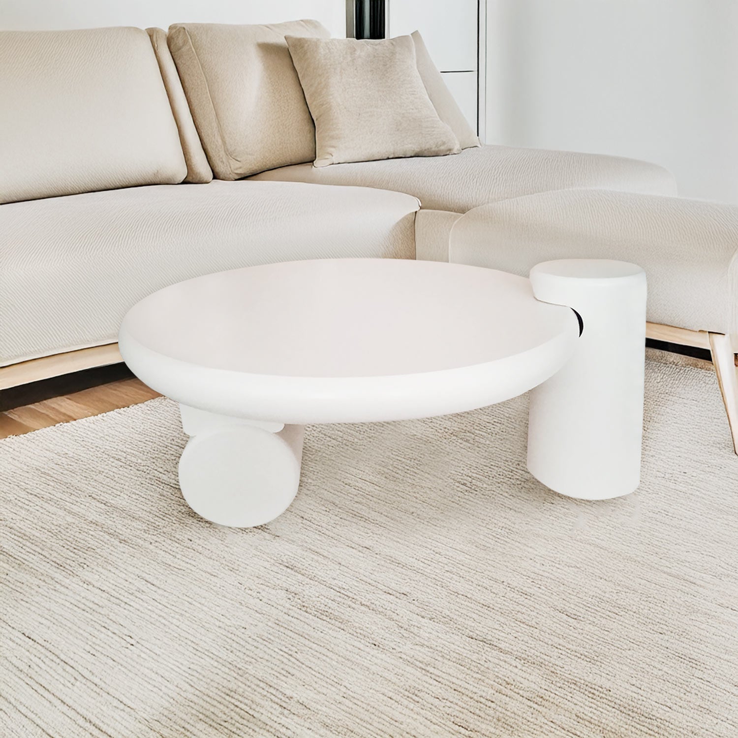 Table basse ronde asymétrique 100cm Yang Crème