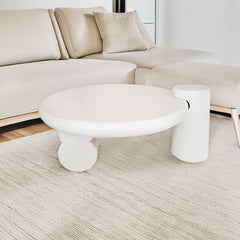 Table basse ronde asymétrique 100cm Yang Crème