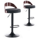 Lot de 2 chaises de bar pivotantes bois foncé et simili cuir noir