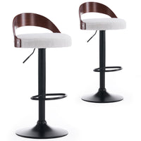 Lot de 2 chaises de bar en bois foncé et tissu bouclette crème