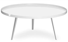 Table basse ronde magnétique en métal blanc avec rebord 90 cm