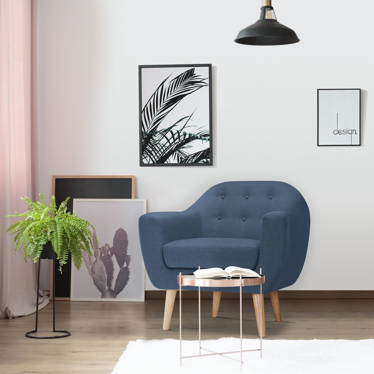 Fauteuil scandinave Savoy Tissu bleu vu de côté