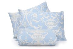 Set couvre-lit 200x220cm et 2 taies d'oreille Noctis Tissu Motif floral calice Polycoton Bleu ciel et Blanc