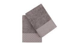 Set de 2 serviettes de bain large liteau à pois Teneritas 70 x 140 cm 100% Coton Marron Blanc