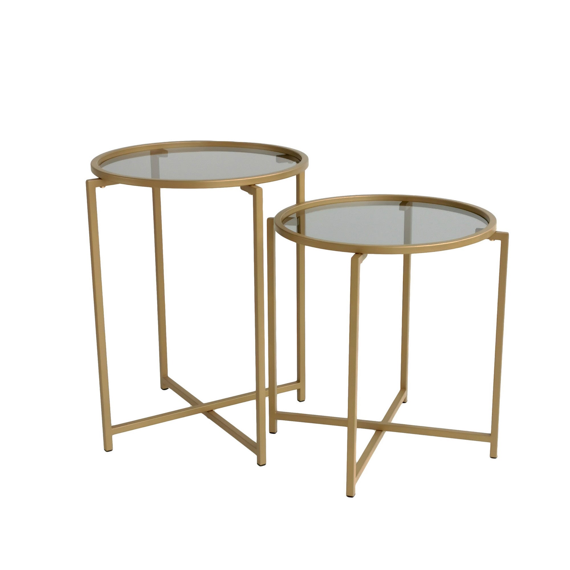 Set de 2 tables basses Adiunxi Métal Trempé Coleur Or