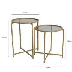 Set de 2 tables basses Adiunxi Métal Trempé Coleur Or