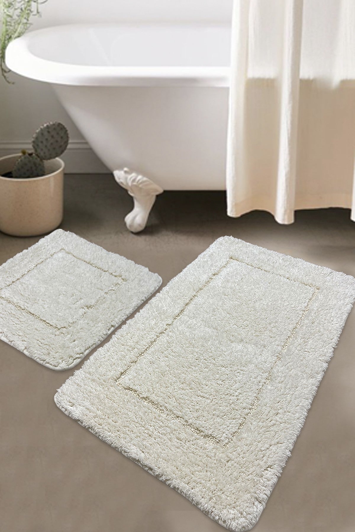 Set de 2 tapis Jelke 100% Coton Motif Rectangle en relief Écru