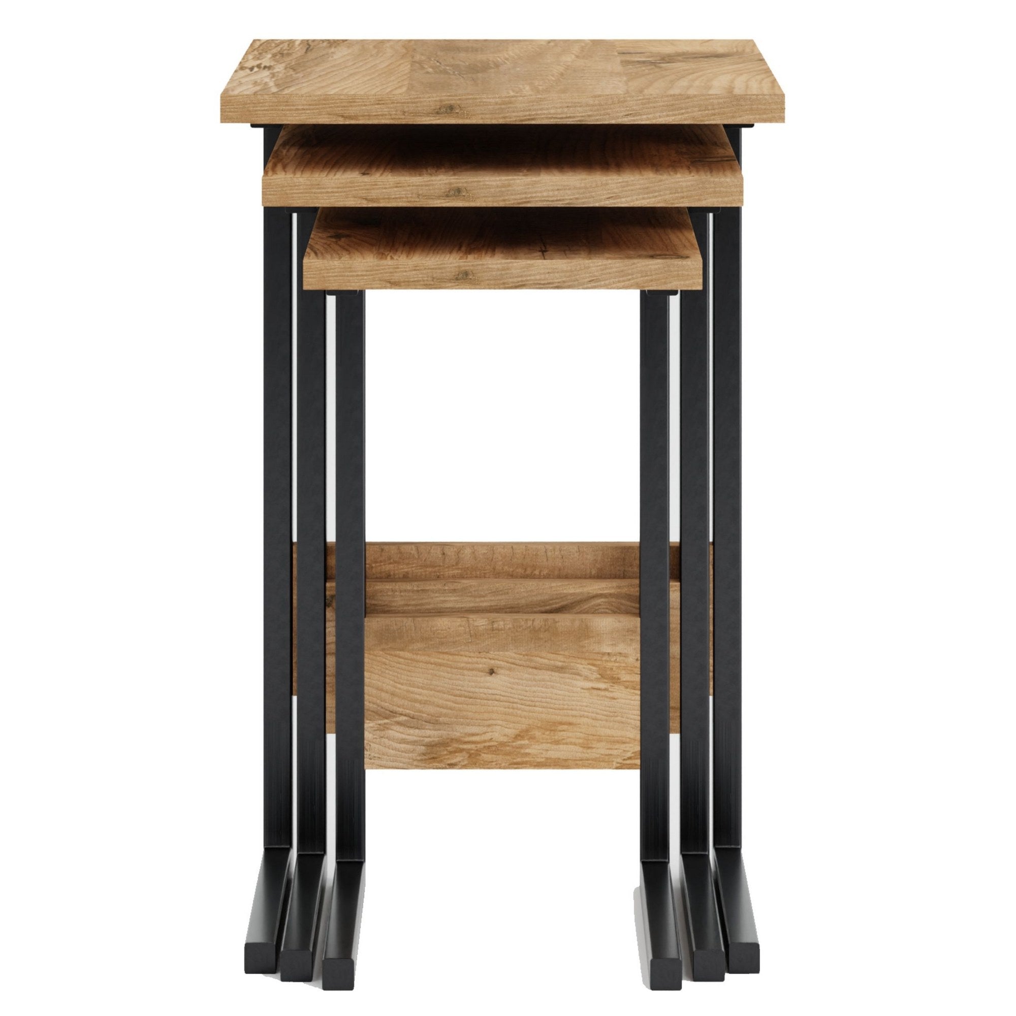 Set de 3 tables d'appoints gigognes Cidis Bois clair et Métal Noir