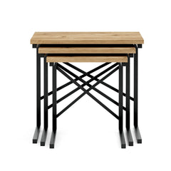 Set de 3 tables d'appoints gigognes Kerlabo Bois clair et Métal Noir