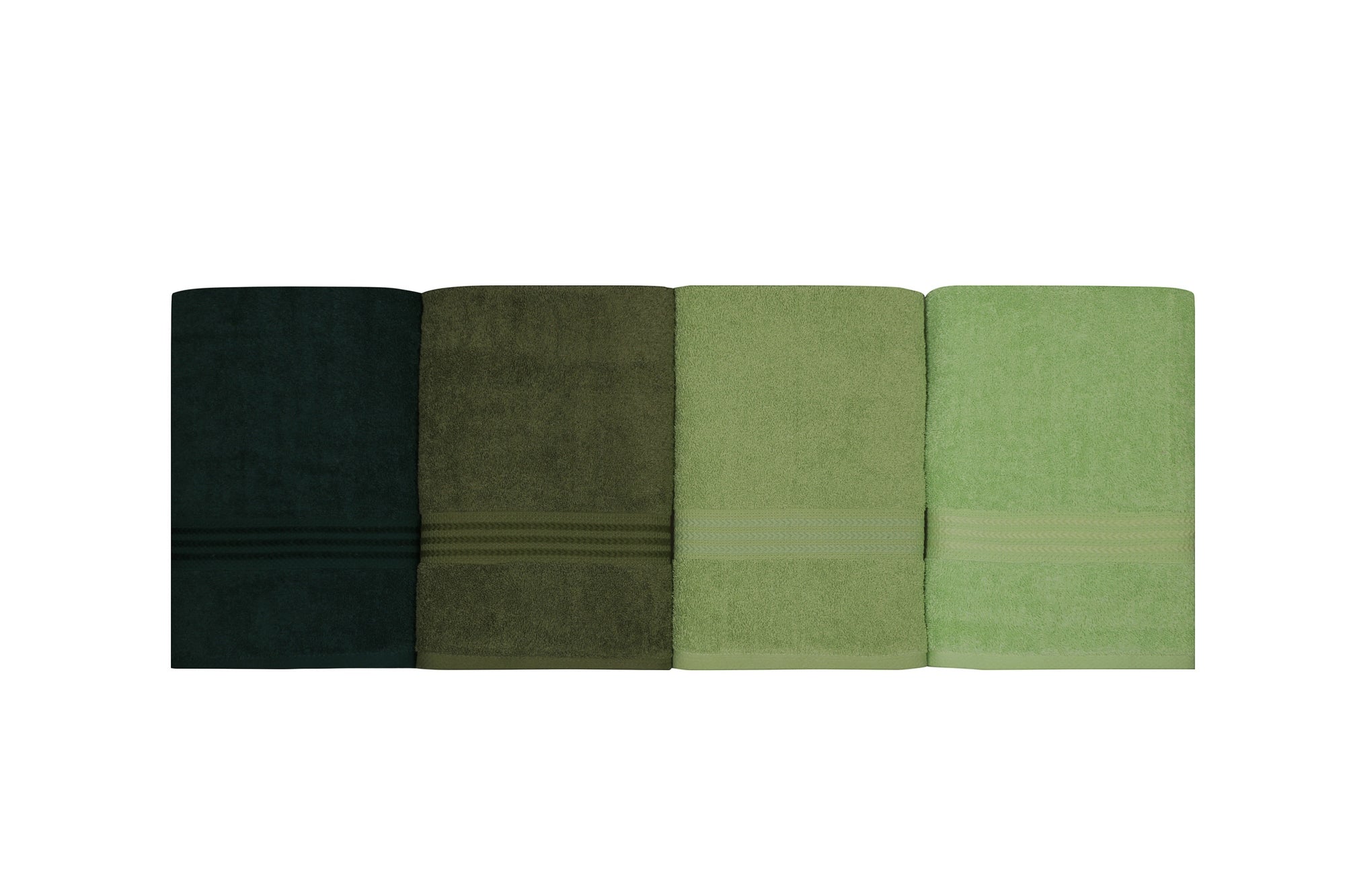 Set de 4 serviettes de bain liteau à 3 lignes brodées Vitta 70x140cm 100% Coton nuance de Vert