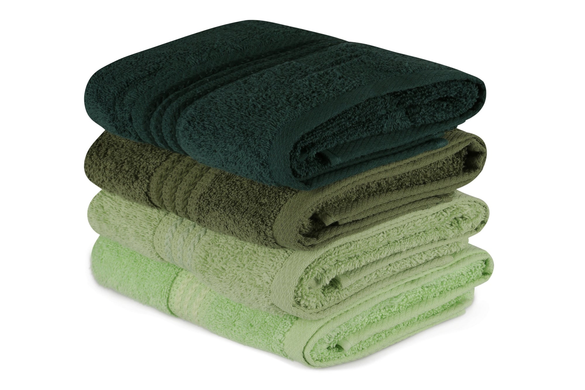 Set de 4 serviettes de toilette liteau à trois lignes brodées Sicco 50 x 90 cm 100% Coton Nuance de vert 