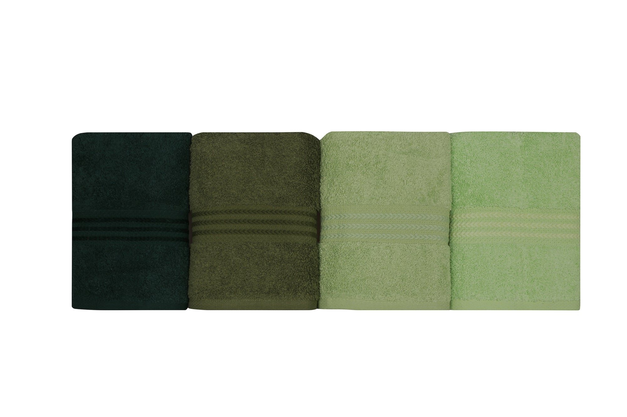 Set de 4 serviettes de toilette liteau à trois lignes brodées Sicco 50 x 90 cm 100% Coton Nuance de vert 