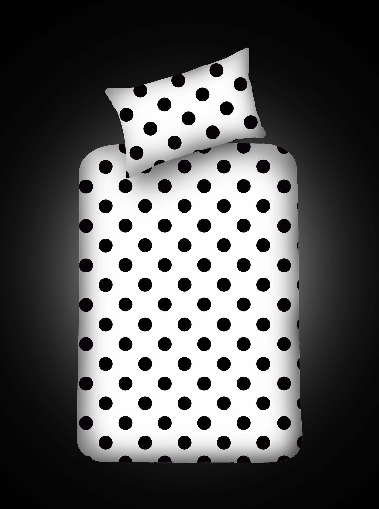 Set drap housse 100x200cm et 1 taie d'oreiller 50x70cm Polkadot Motif Pois Noir et blanc