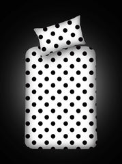 Set drap housse 100x200cm et 1 taie d'oreiller 50x70cm Polkadot Motif Pois Noir et blanc