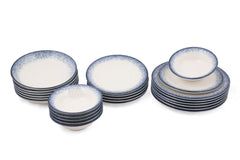 Set vaisselle service dîner 24 pièces Murrina 100% Porcelaine Bleu et Blanc