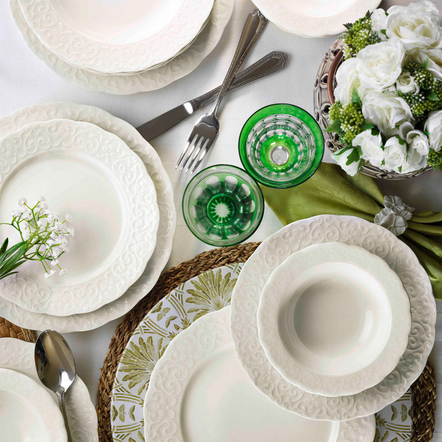 Set vaisselle service dîner 24 pièces Murrina 100% Porcelaine Marbre