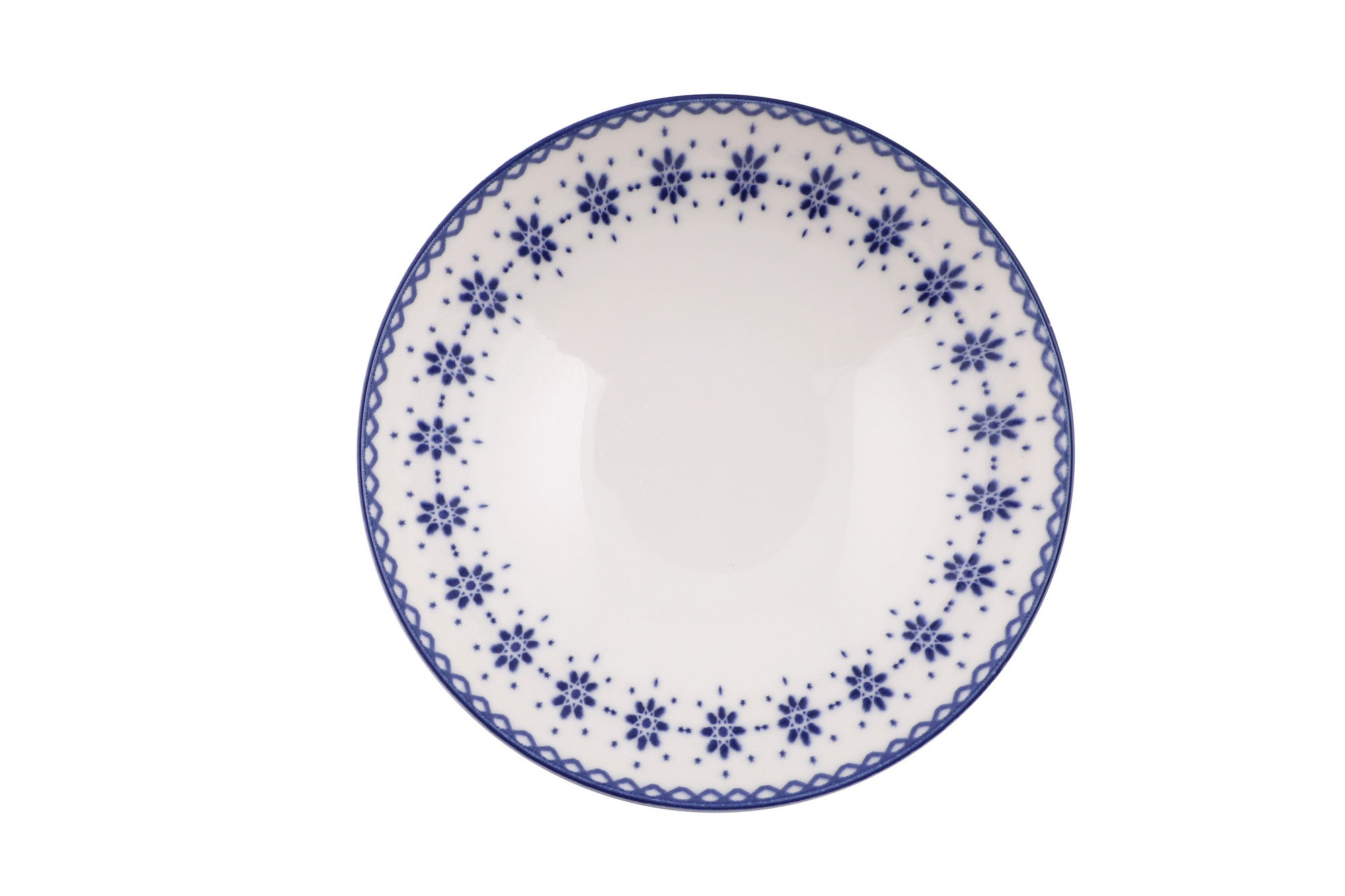 Set vaisselle service dîner 24 pièces Murrina Frise 100% Porcelaine Blanc et Bleu